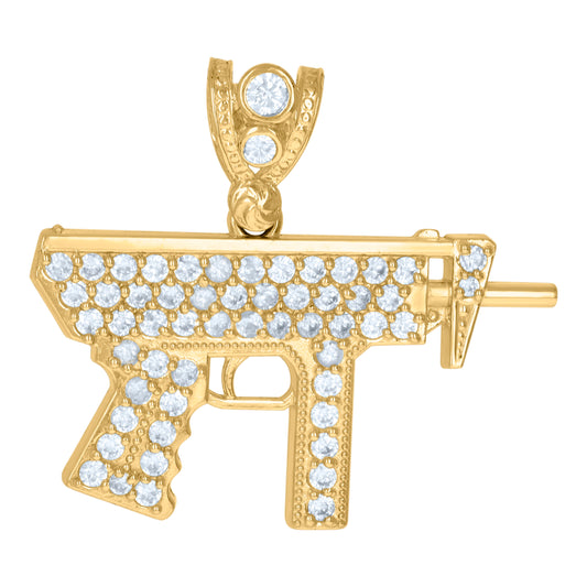 10k Yellow Gold Mens Cubic Zirconia Gun Charm Pendant