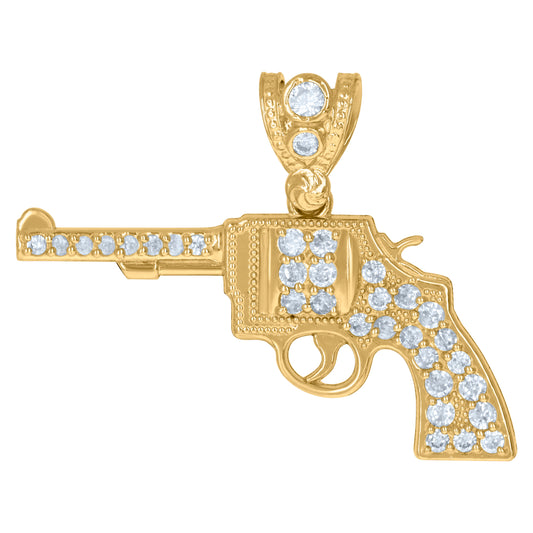 10k Yellow Gold Mens Cubic Zirconia Gun Charm Pendant