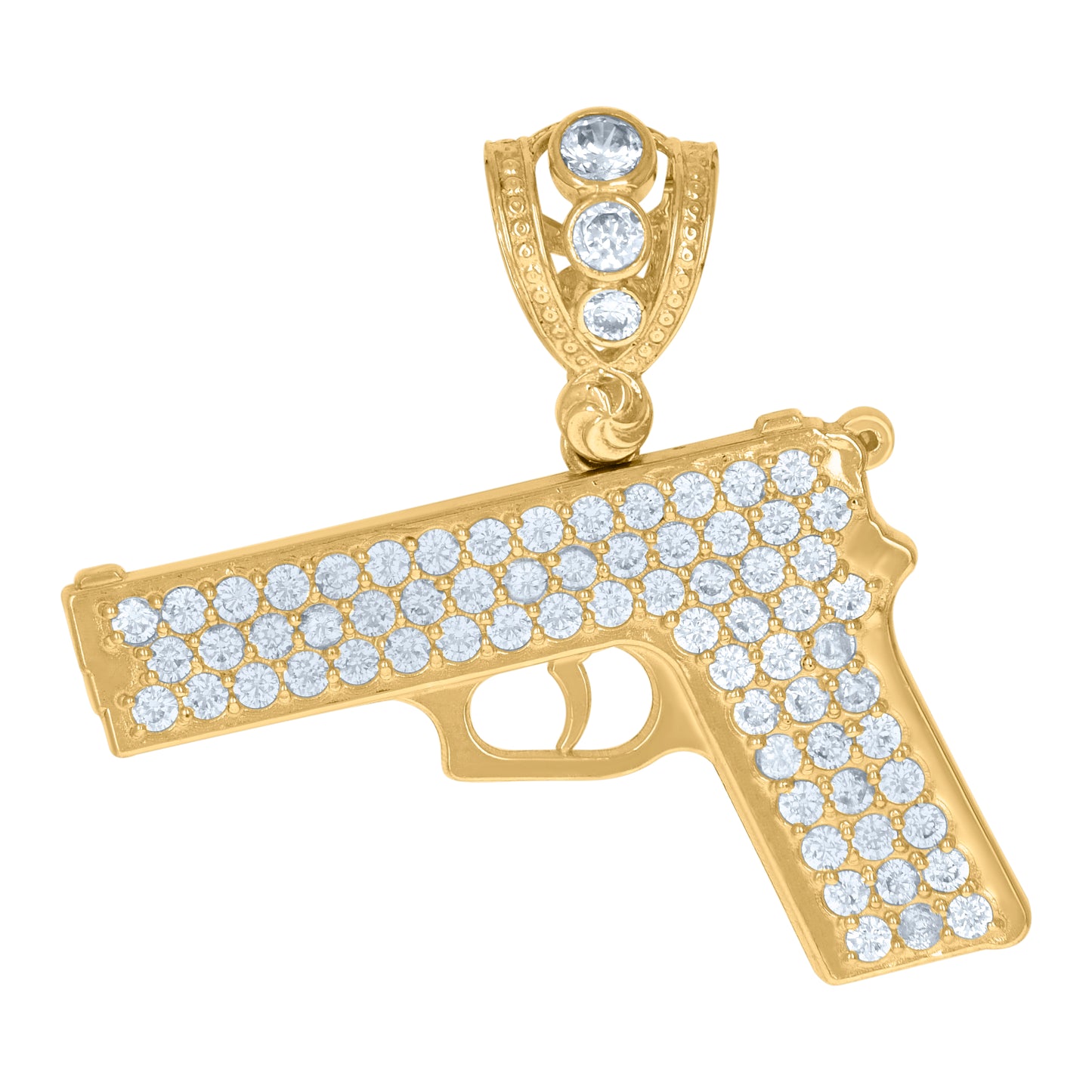 10k Yellow Gold Mens Cubic Zirconia Gun Charm Pendant