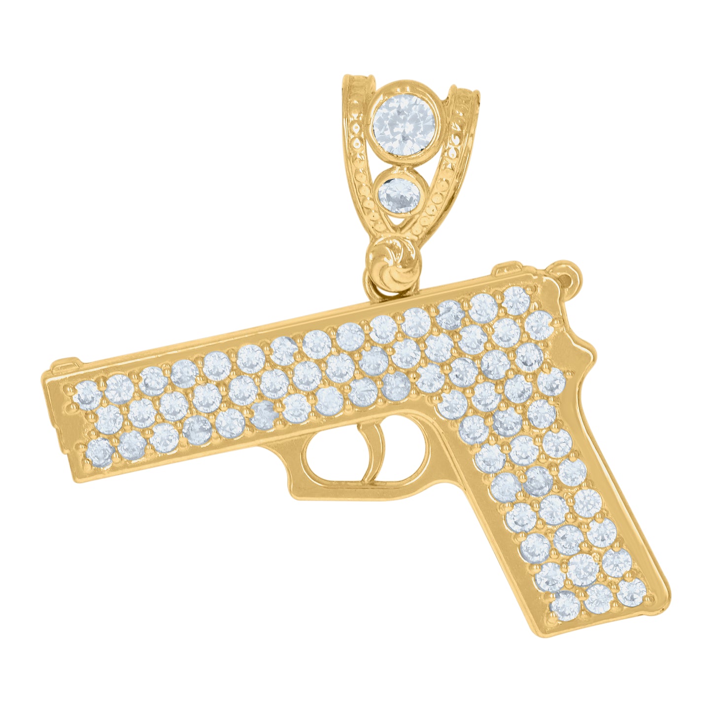 10k Yellow Gold Mens Cubic Zirconia Gun Charm Pendant