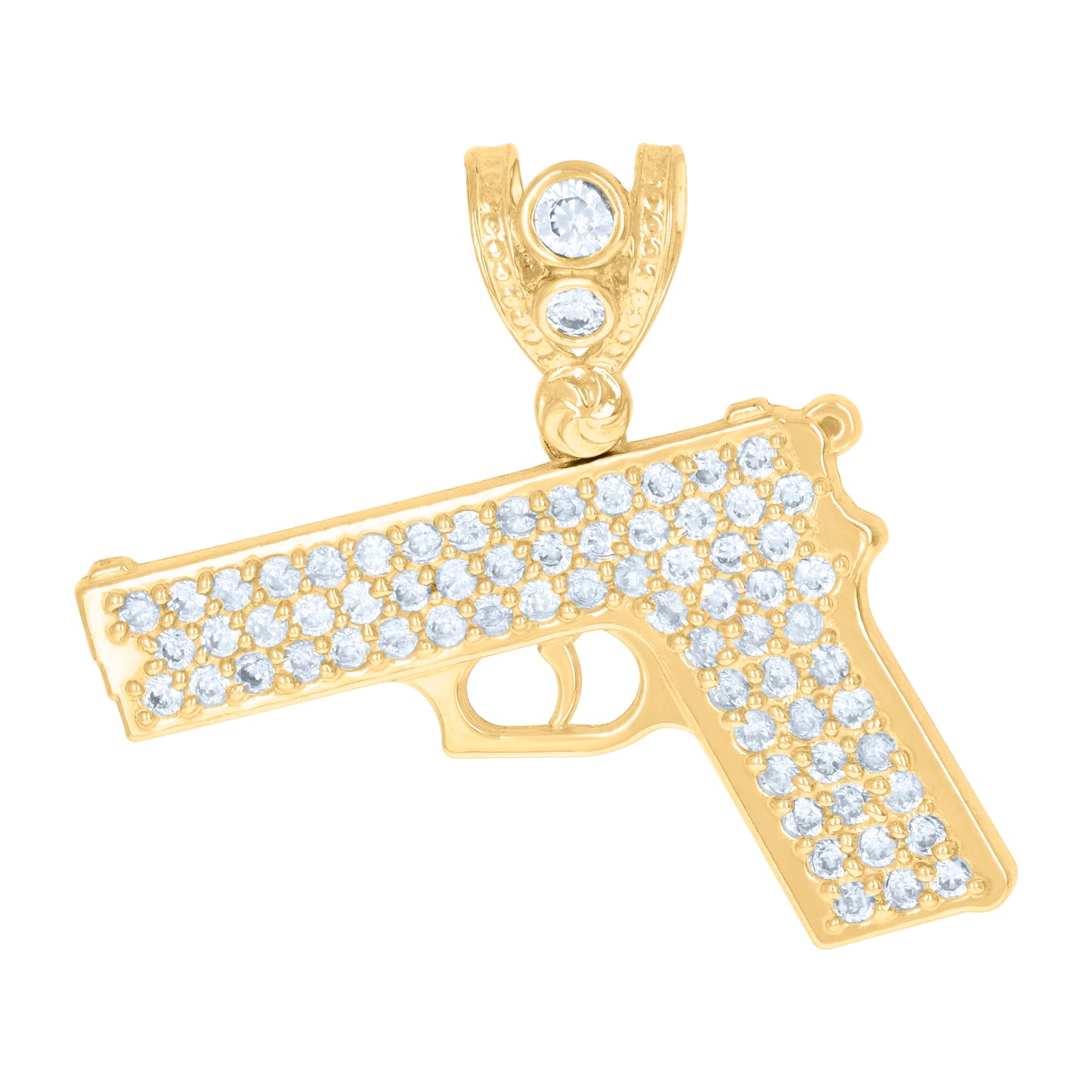 10k Yellow Gold Mens Cubic Zirconia Gun Charm Pendant