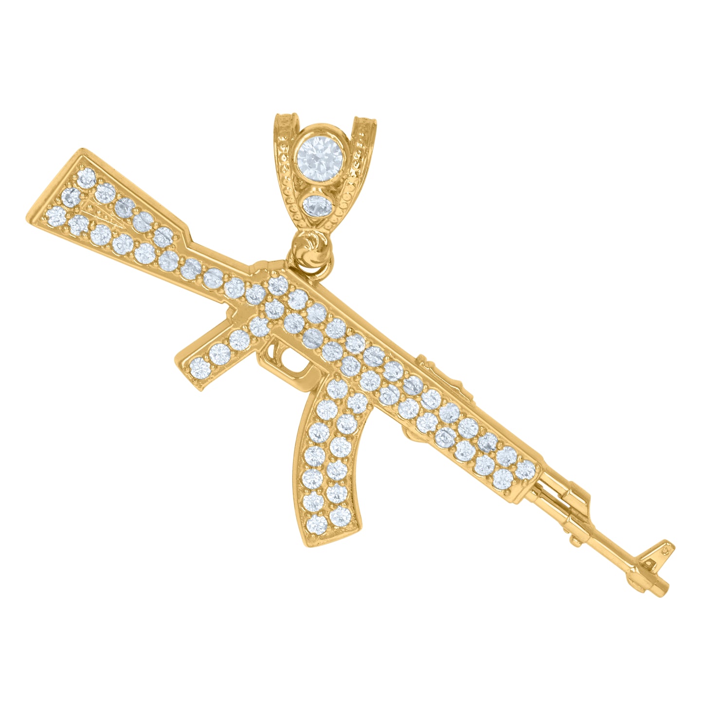 10k Yellow Gold Mens Cubic Zirconia Gun Charm Pendant