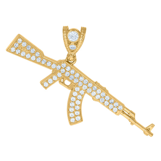 10k Yellow Gold Mens Cubic Zirconia Gun Charm Pendant
