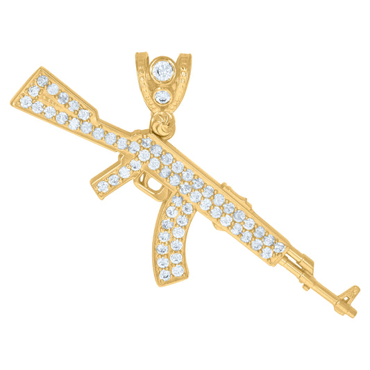 10k Yellow Gold Mens Cubic Zirconia Gun Charm Pendant