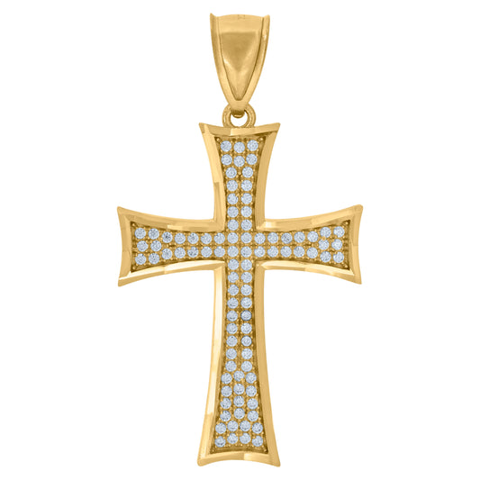 10k Yellow Gold Unisex Cubic Zirconia Diamond Cut Cross Religious Charm Pendant