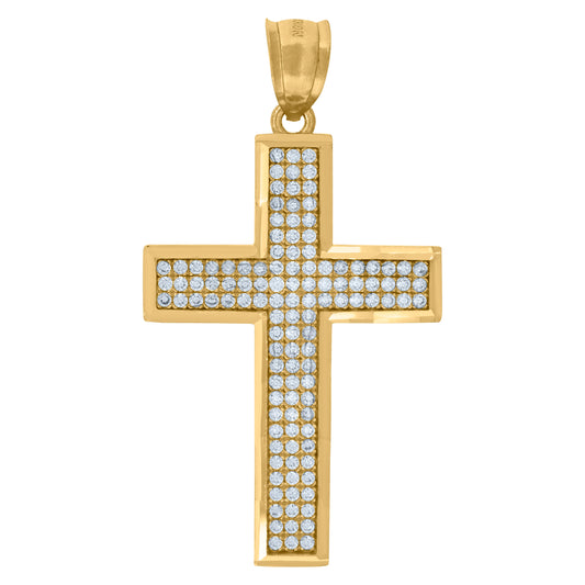 10k Yellow Gold Unisex Cubic Zirconia Cross Polished Finish Latin Religious Charm Pendant