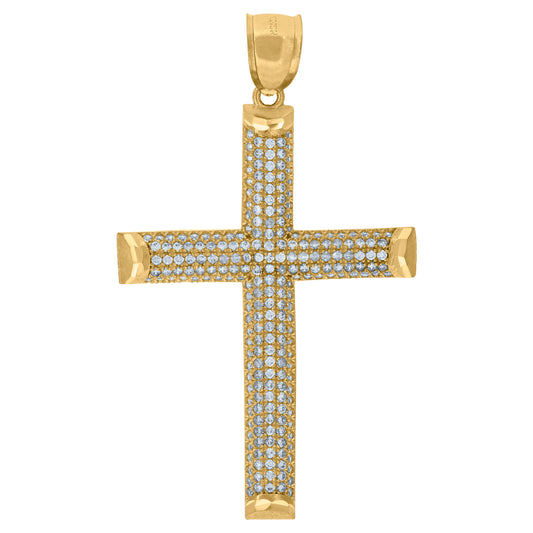 10k Yellow Gold Unisex Cubic Zirconia Cross Polished Finish Religious Charm Pendant