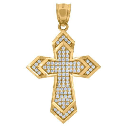 10k Yellow Gold Unisex Cubic Zirconia Double Passion Cross Religious Charm Pendant