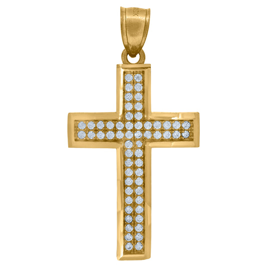 10k Yellow Gold Unisex Cubic Zirconia Latin Cross Religious Charm Pendant