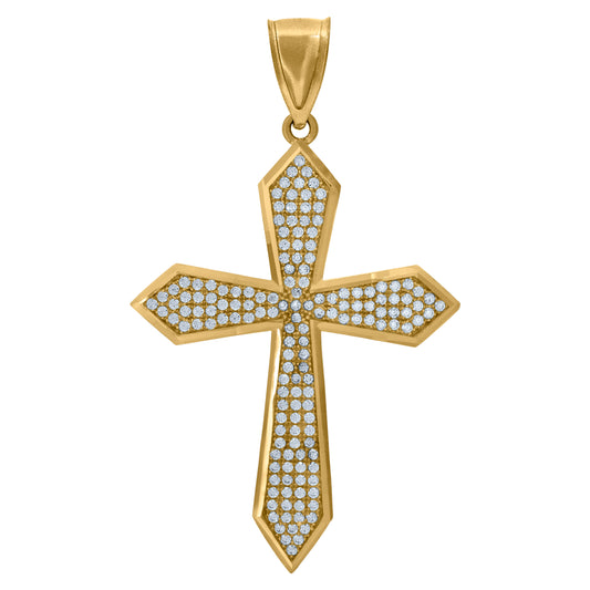 10k Yellow Gold Unisex Cubic Zirconia Passion Cross Religious Charm Pendant