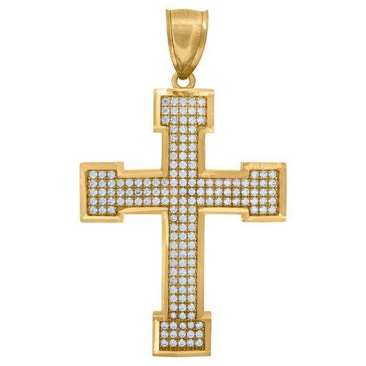 10k Yellow Gold Unisex Cubic Zirconia Cross Religious Charm Pendant