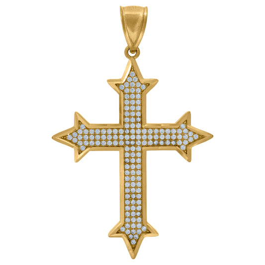 10k Yellow Gold Unisex Cubic Zirconia Cross Religious Charm Pendant