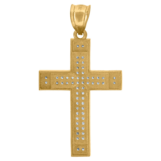 10k Yellow Gold Unisex Cubic Zirconia Diamond Cut Cross Religious Charm Pendant