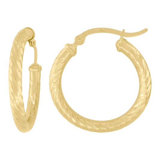10k Yellow Gold Womens Hollow Round Twisted Tube Hoop Earrings