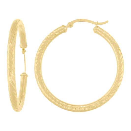 10k Yellow Gold Womens Hollow Round Twisted Tube Hoop Earrings