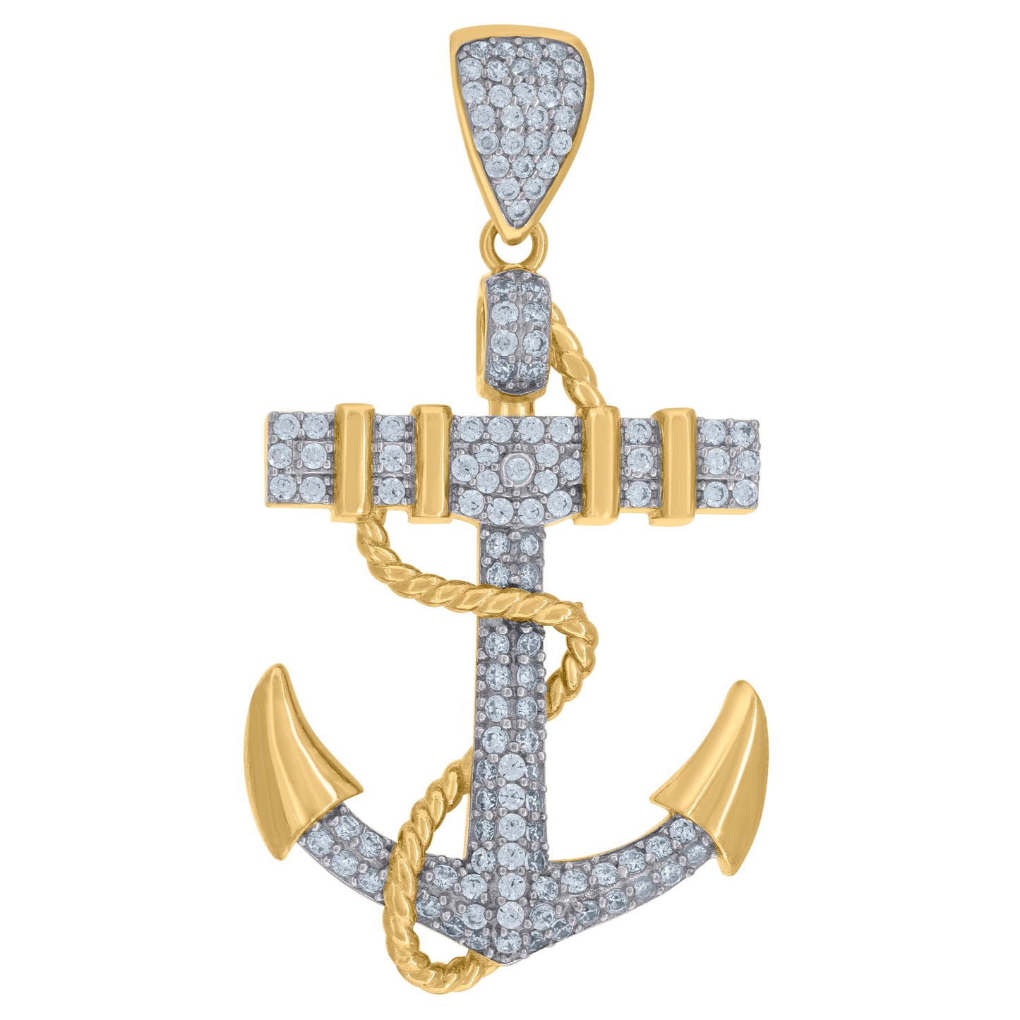 10k Two Tone Gold Cubic Zirconia Anchor Nautical Charm Pendant