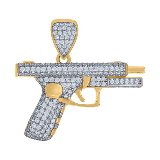 10k Two Tone Gold Cubic Zirconia Gun Pistol Charm Pendant