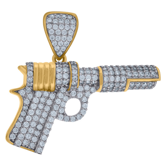 10k Two Tone Gold Cubic Zirconia Gun Pistol Charm Pendant