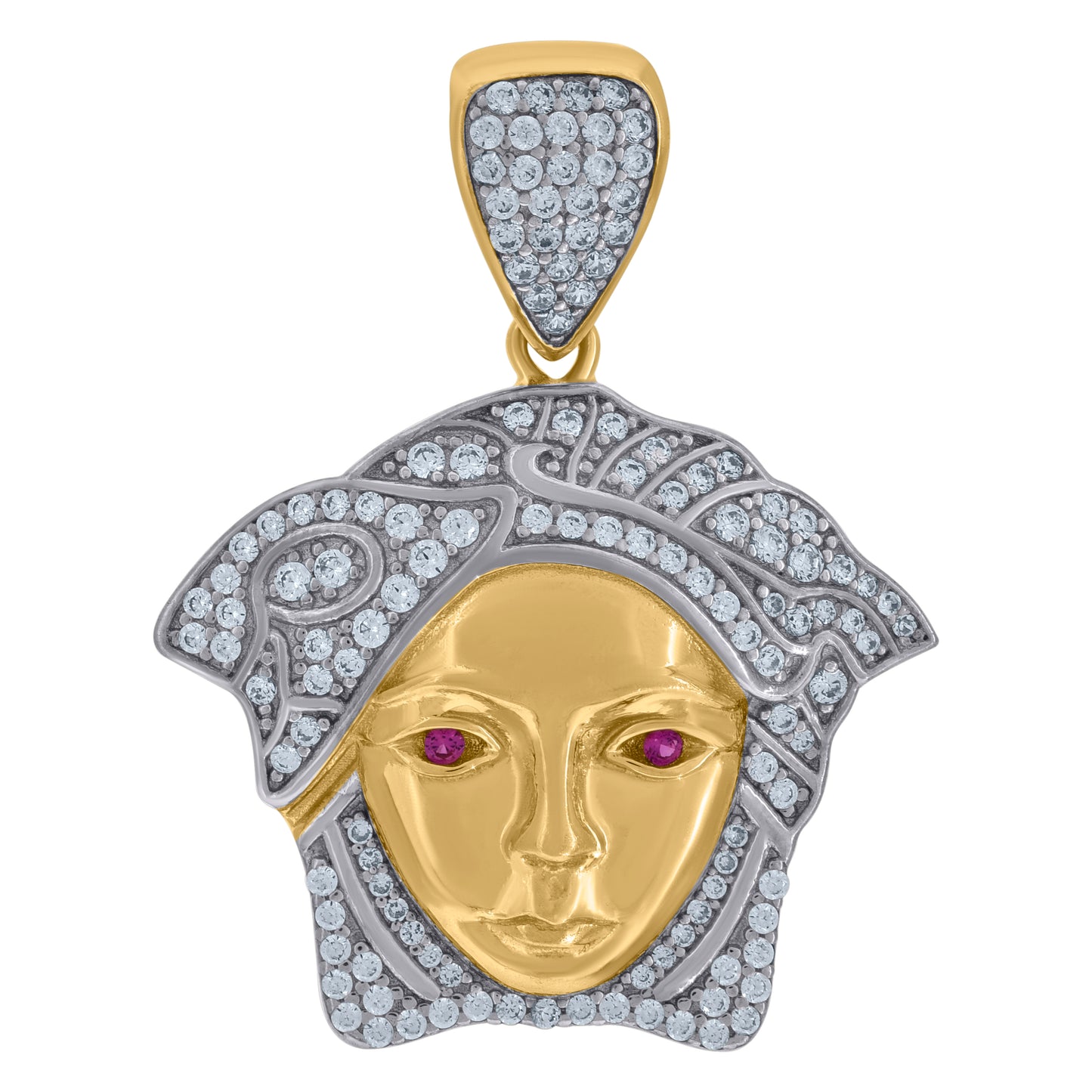 10k Two tone Gold Mens Purple White Cubic Zirconia Medusa Egyptian Fashion Charm Pendant