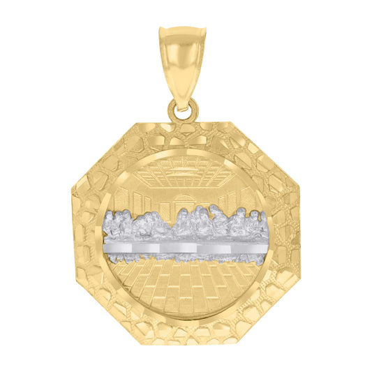 10k Two tone Gold Mens Nugget Last Supper Religious Charm Pendant