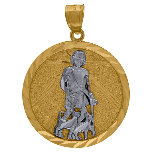 10k Two Tone Gold Diamond Cut Saint Lazarus Religious Charm Pendant