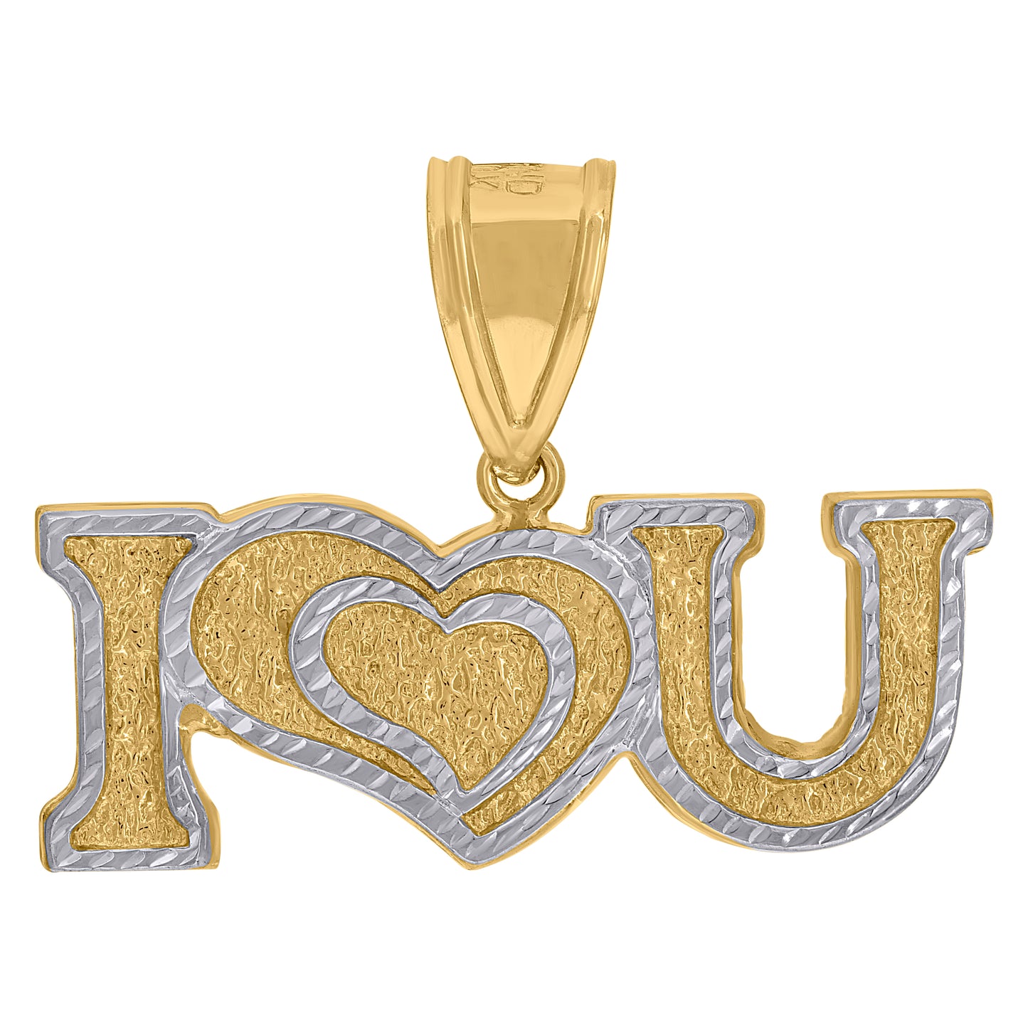 10k Two Tone Gold Mens I Love You Heart Talking Pendant