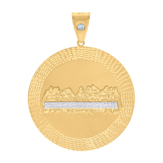 10k Two tone Gold Mens Cubic Zirconia Medallion Last Supper Religious Charm Pendant