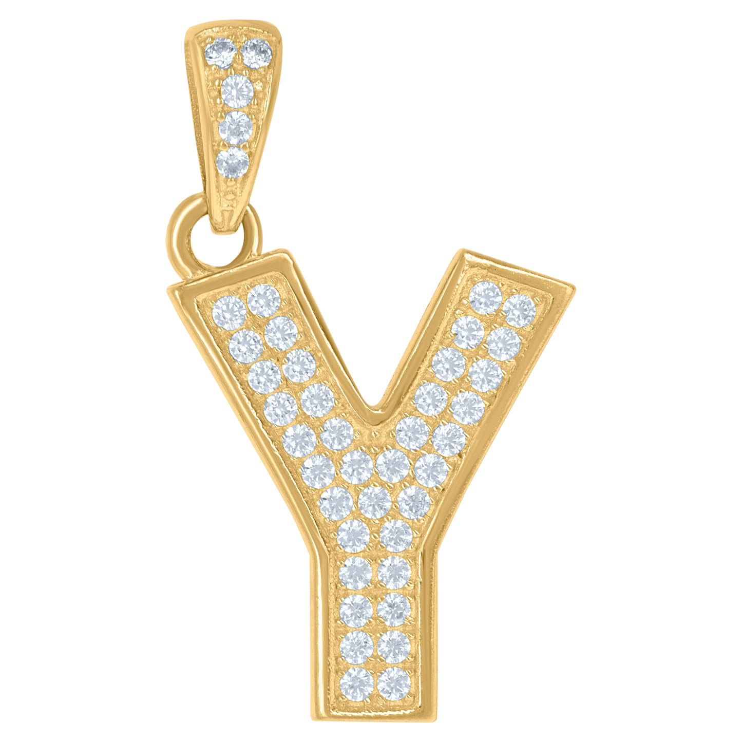 10k Yellow Gold Unisex Cubic Zirconia Initial Alphabet Y Charm Pendant