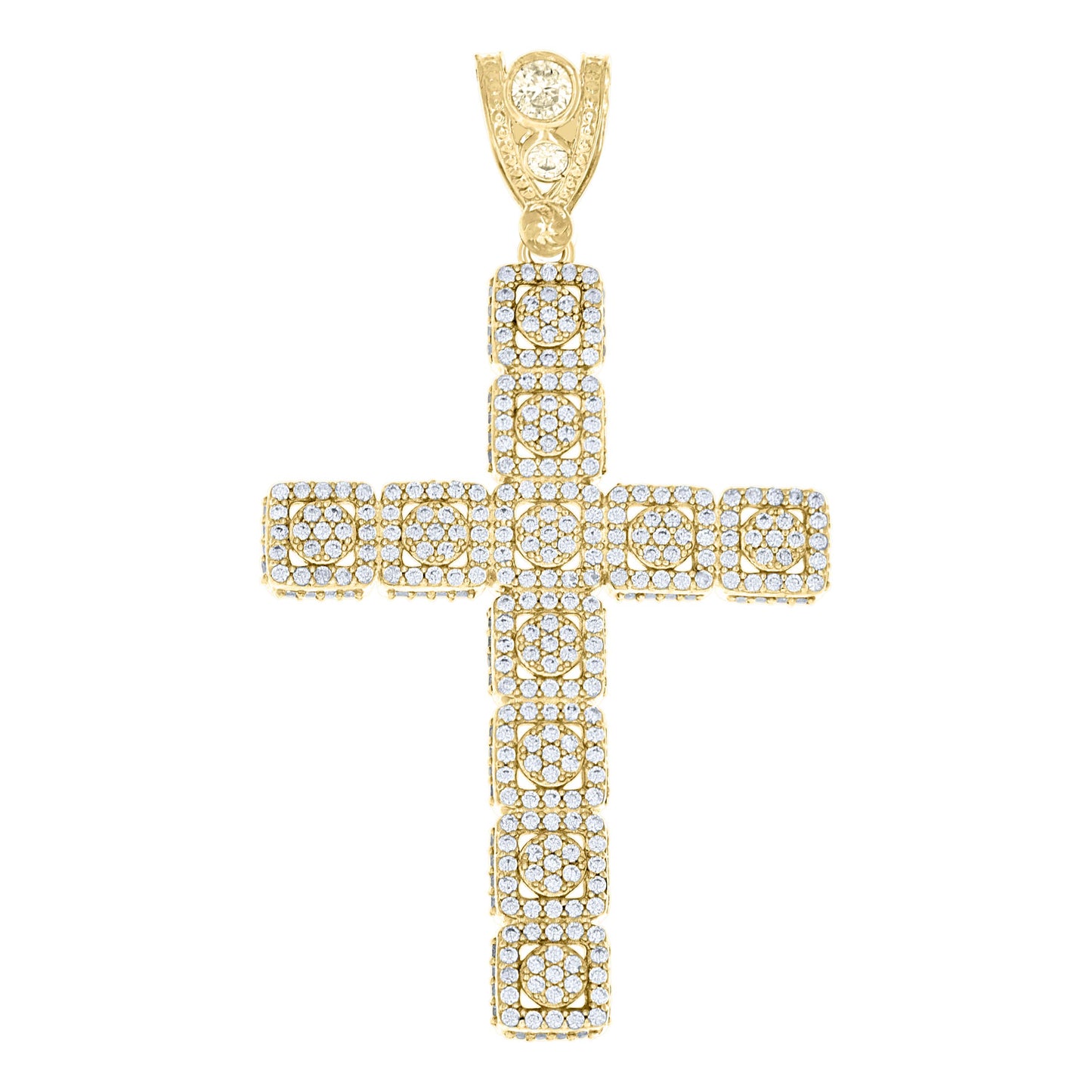 10k Yellow Gold Mens Cubic Zirconia Cross Religious Charm Pendant
