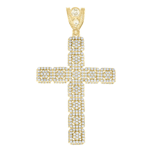 10k Yellow Gold Mens Cubic Zirconia Cross Religious Charm Pendant
