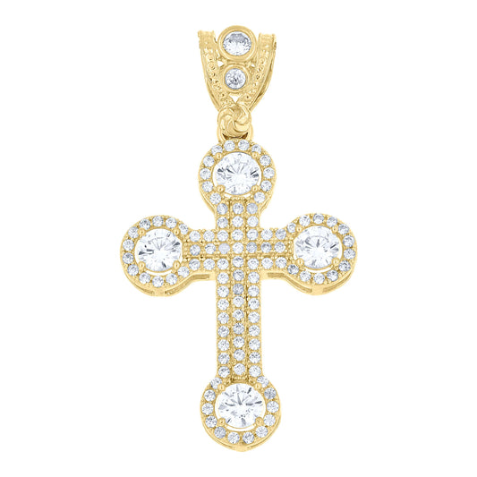 10k Yellow Gold Mens Cubic Zirconia Cross Religious Charm Pendant