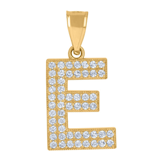 10k Yellow Gold Womens Cubic Zirconia E Alphabet Initial Charm Pendant