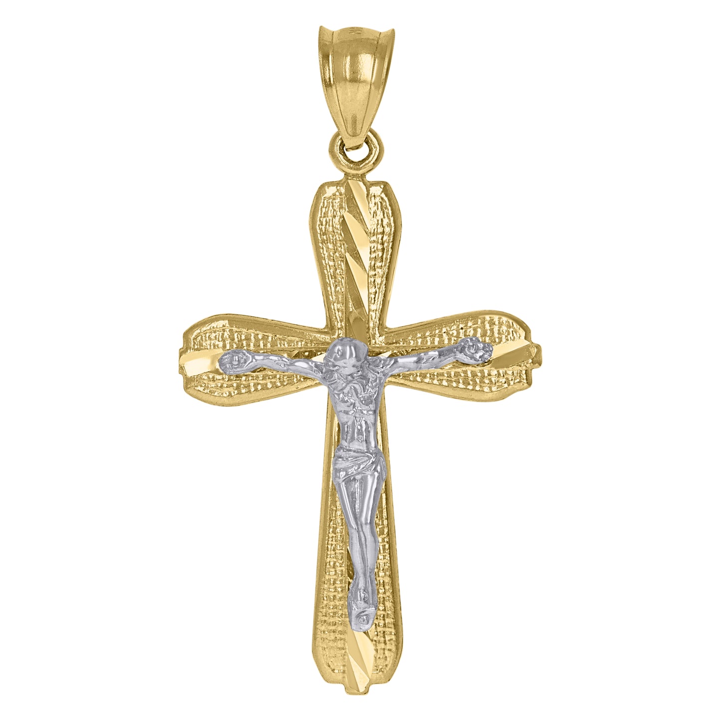 10k Two Tone Gold Mens Crucifix Religious Charm Pendant