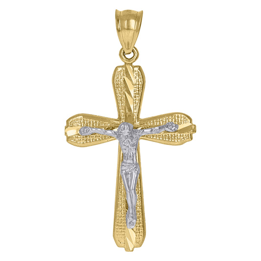 10k Two Tone Gold Mens Crucifix Religious Charm Pendant