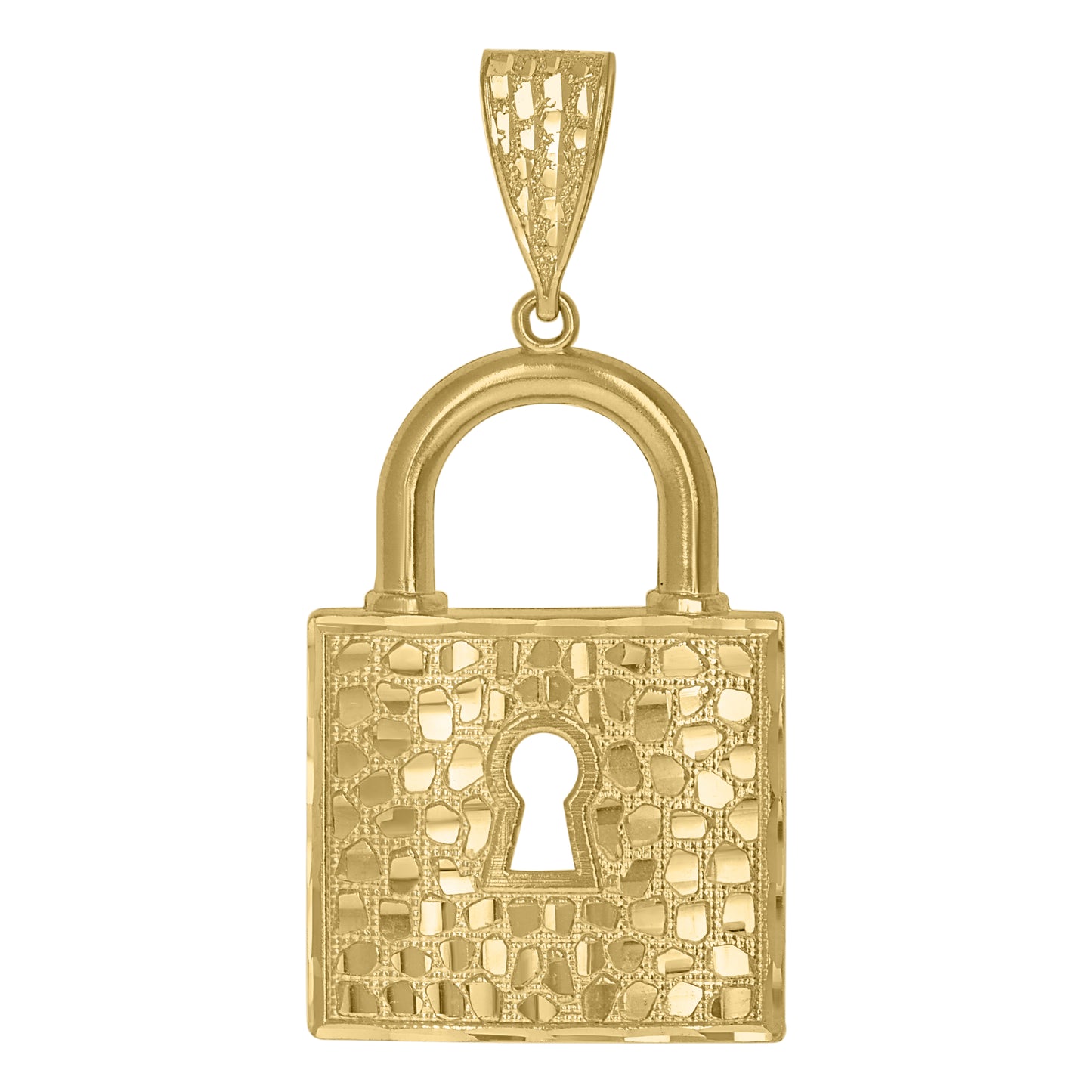 10k Yellow Gold Mens Lock Key Charm Pendant