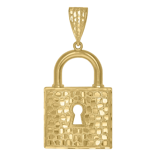 10k Yellow Gold Mens Lock Key Charm Pendant