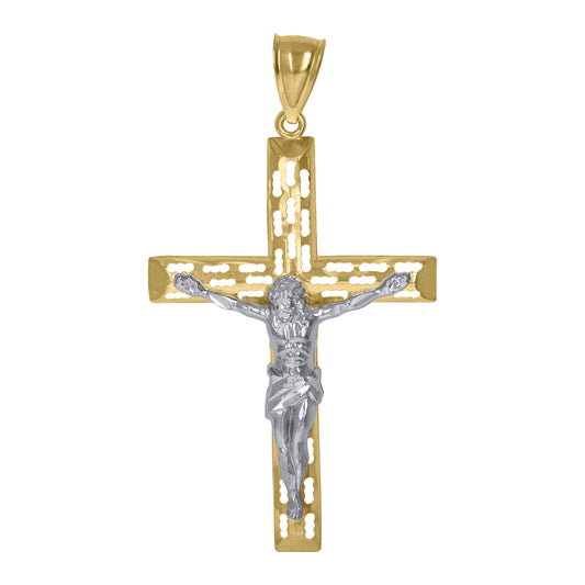 10k Two Tone Gold Unisex Crucifix Religious Charm Pendant