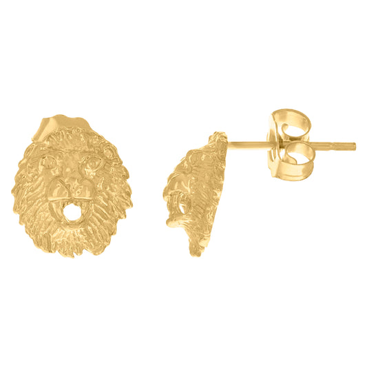 10k Yellow Gold Mens Animal Lion Leo Zodiac Sign Stud Earrings