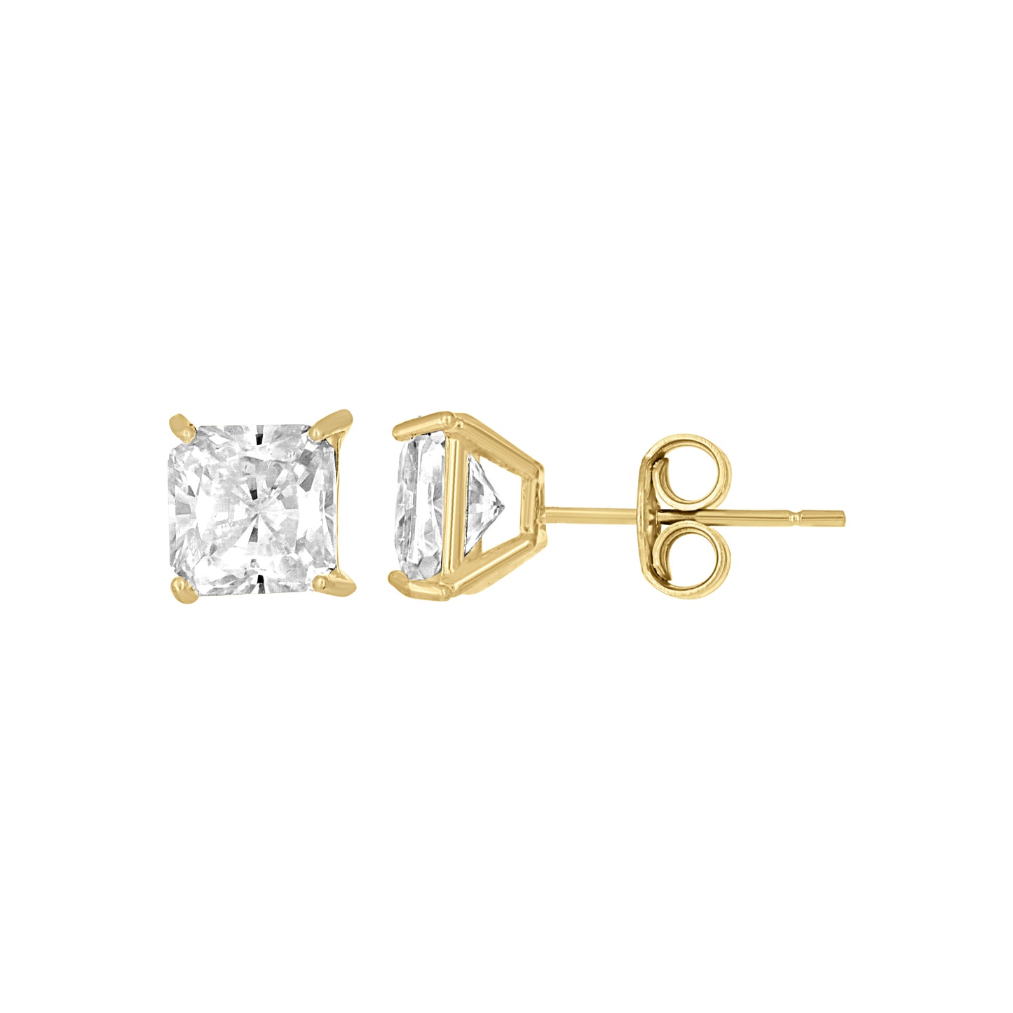 10k Yellow Gold Unisex Princess Cut Cubic Zirconia Square Stud Earrings