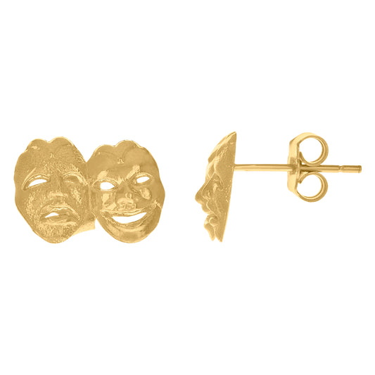 10k Yellow Gold Mens Other Comedy Tragedy Mask Stud Earrings
