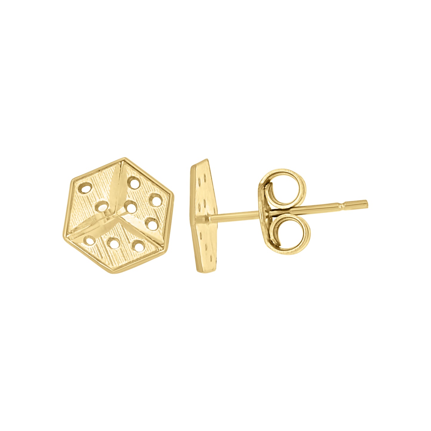 10k Yellow Gold Mens Gambling Dice Stud Earrings