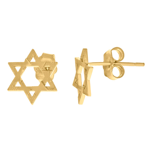 10k Yellow Gold Mens Religious Star Of David Stud Earrings