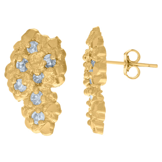 10k Yellow Gold Mens Cubic Zirconia Country Map Stud Earrings