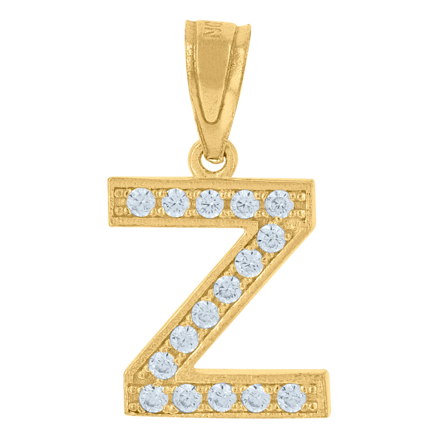 10k Yellow Gold Unisex Cubic Zirconia Letter Z Alphabet Initials Charm Pendant
