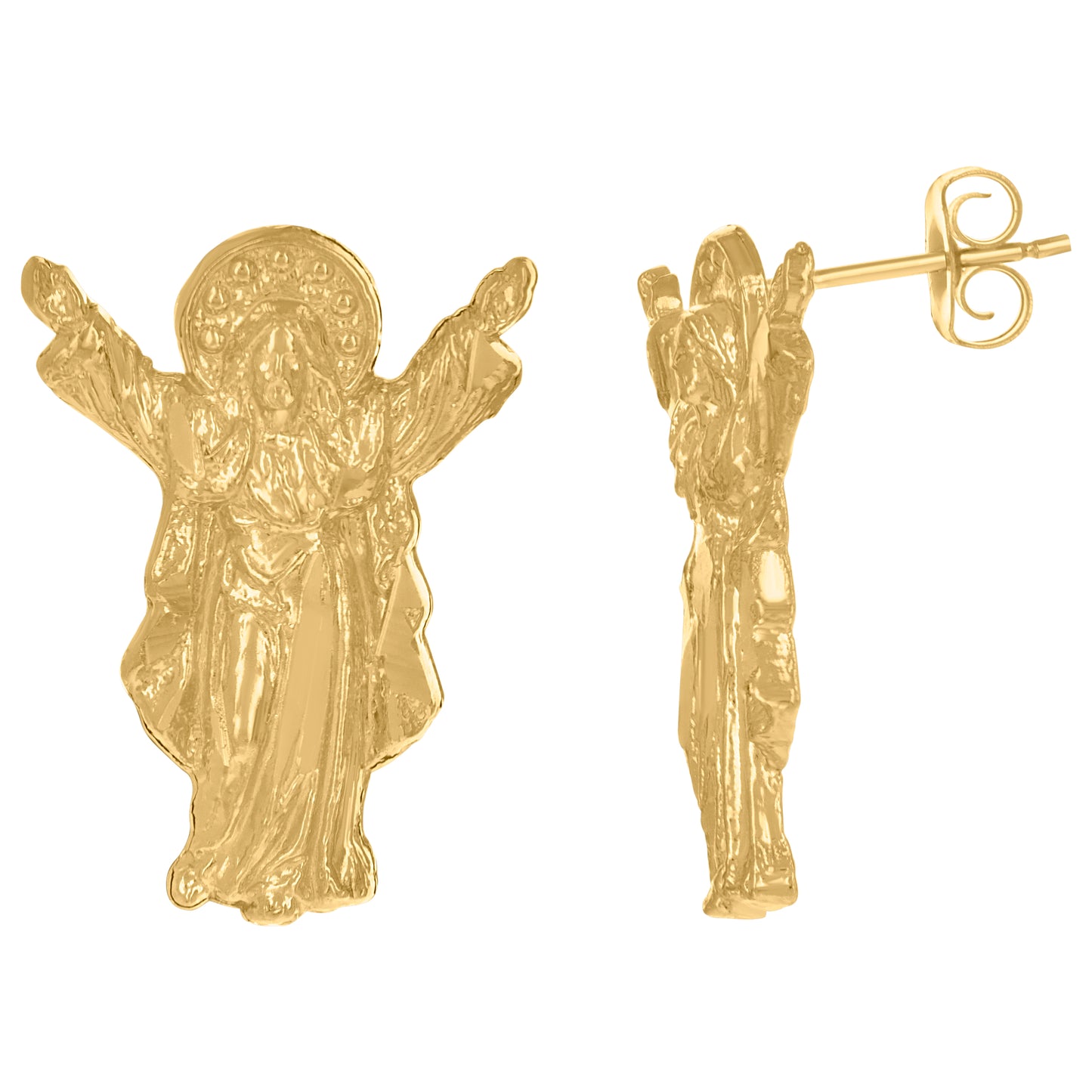 10k Yellow Gold Mens Religious Saints Stud Earrings