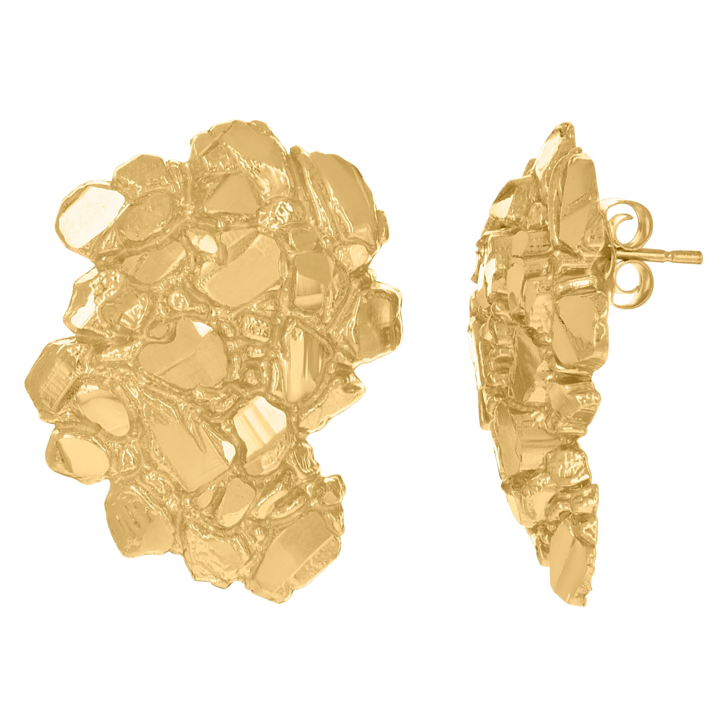 10k Yellow Gold Mens Fashion Nugget Stud Earrings