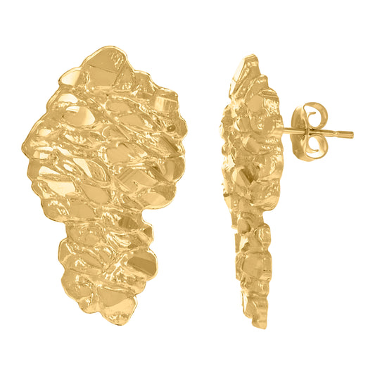 10k Yellow Gold Mens Country Map Nugget Stud Earrings