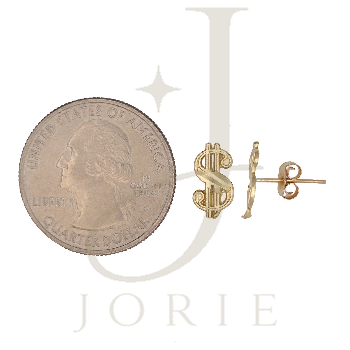 10k Yellow Gold Unisex Gambling Dollar Sign Stud Earrings