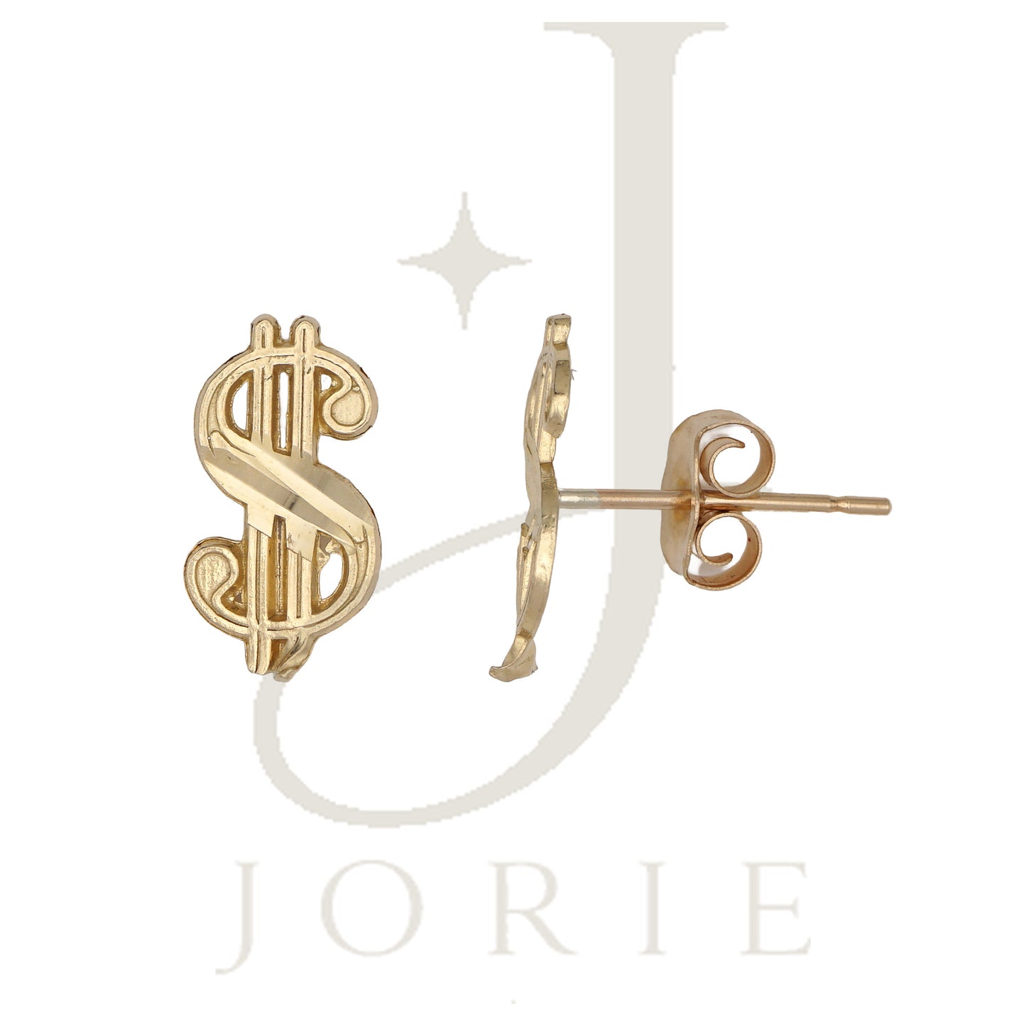 10k Yellow Gold Unisex Gambling Dollar Sign Stud Earrings
