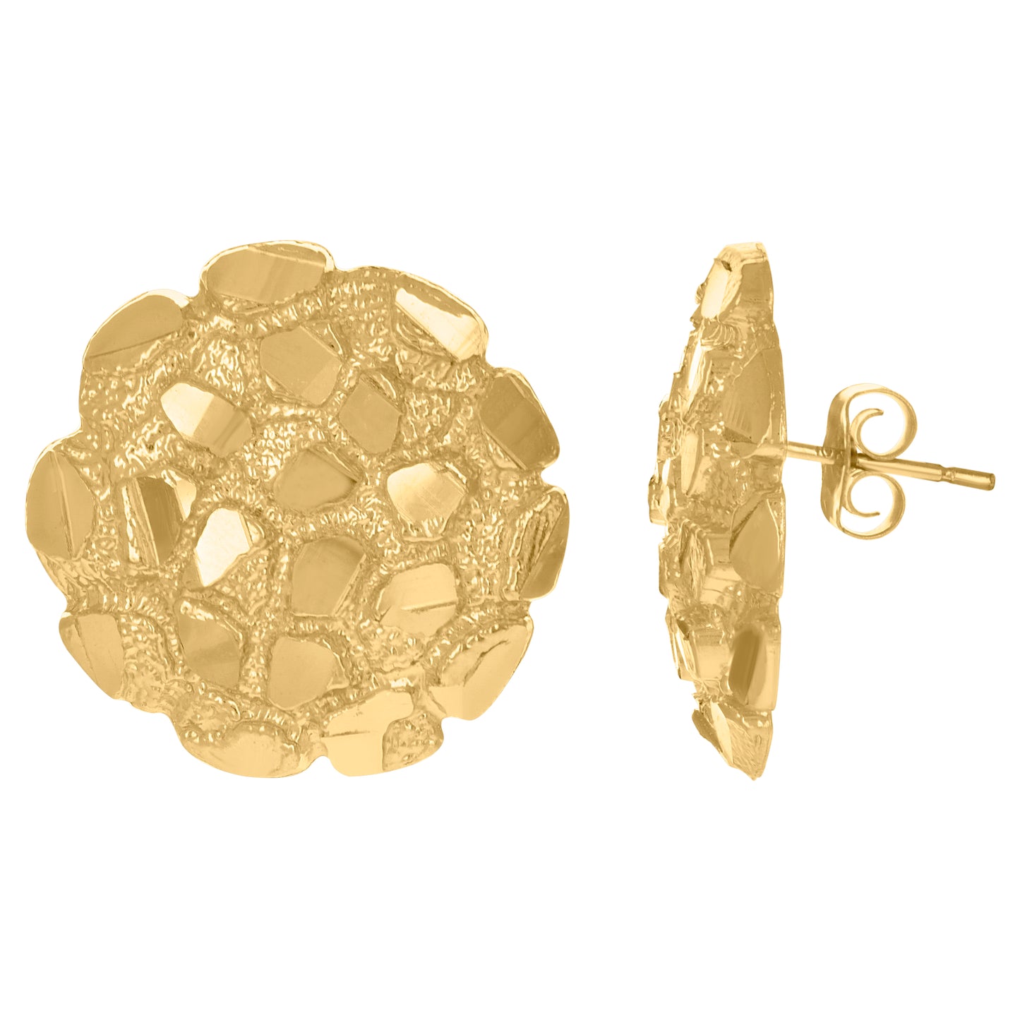 10k Yellow Gold Mens Fashion Nugget Stud Earrings